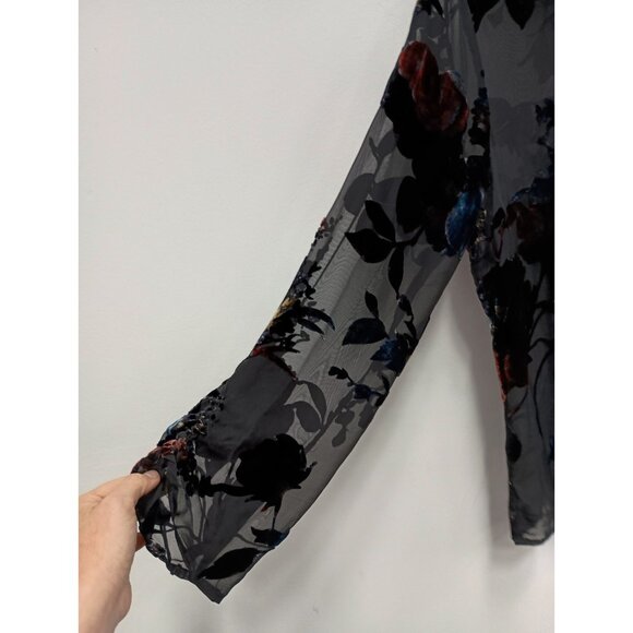 VTG Y2K Spenser Jeremy Top Womens Size 8 Black Burnout Velvet Floral Silk Gothic - Picture 7 of 12
